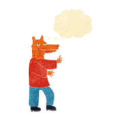 cartoon fox with thought bubble