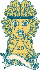 half orc barbarian with natural twenty dice roll illustration