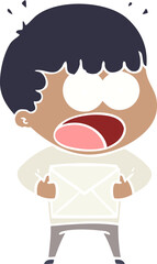 flat color style cartoon shocked man holding envelope