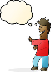 cartoon laughing man with thought bubble