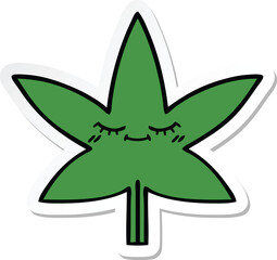 sticker of a cute cartoon marijuana leaf