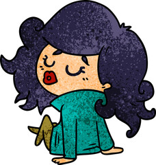 textured cartoon of cute kawaii girl