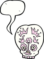 cartoon sugar skull with speech bubble