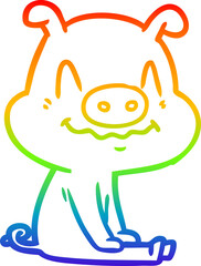 rainbow gradient line drawing nervous cartoon pig sitting