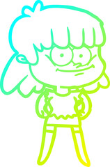 cold gradient line drawing cartoon smiling woman