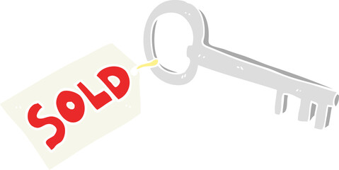 flat color illustration of a cartoon new house key