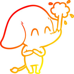 warm gradient line drawing cute cartoon elephant spouting water