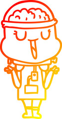 warm gradient line drawing happy cartoon robot shrugging shoulders