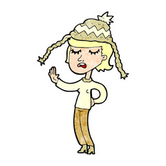 cartoon woman wearing winter hat