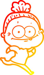 warm gradient line drawing cartoon happy old woman