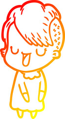 warm gradient line drawing cute cartoon girl with hipster haircut