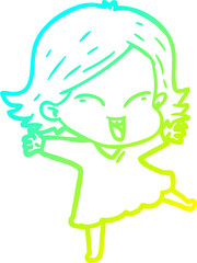 cold gradient line drawing happy cartoon girl