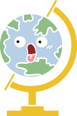 flat color retro cartoon globe of the world