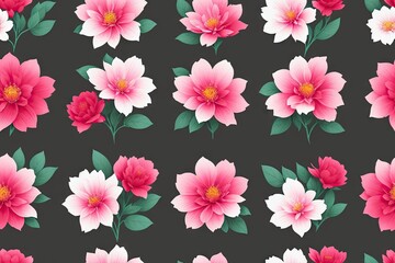 Seamless flowers pattern painting with trendy colors. Print Design, generative ai, perfect for interior, furniture and fashion.