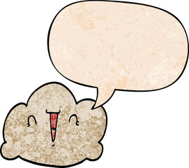 cartoon cloud and speech bubble in retro texture style