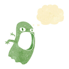 funny cartoon ghost with thought bubble