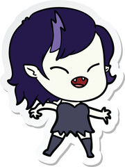 sticker of a cartoon laughing vampire girl