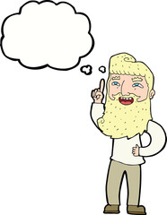cartoon happy bearded man with idea with thought bubble