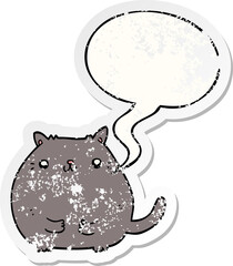 cartoon cat and speech bubble distressed sticker