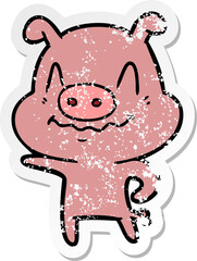distressed sticker of a nervous cartoon pig