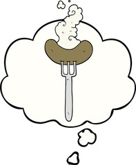 cartoon sausage on fork and thought bubble