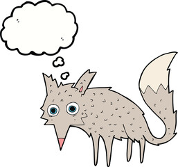 funny cartoon wolf with thought bubble