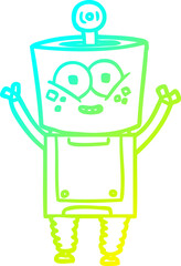 cold gradient line drawing happy cartoon robot waving hello
