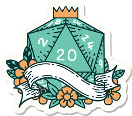 natural twenty D20 dice roll sticker