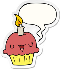 cartoon cupcake and speech bubble sticker