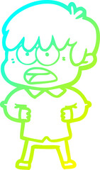 cold gradient line drawing worried cartoon boy