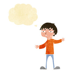 cartoon annoyed boy with thought bubble
