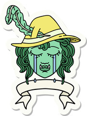 crying orc bard character with banner sticker