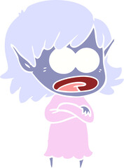 flat color style cartoon shocked elf girl
