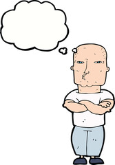 cartoon tough guy with thought bubble