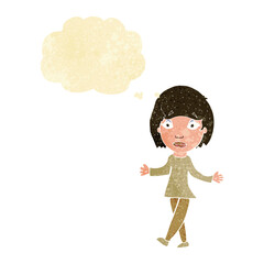 cartoon surprised woman with thought bubble