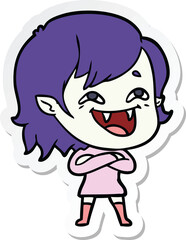 sticker of a cartoon laughing vampire girl