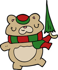 cartoon bear with umbrella