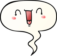 happy cartoon face and speech bubble in smooth gradient style