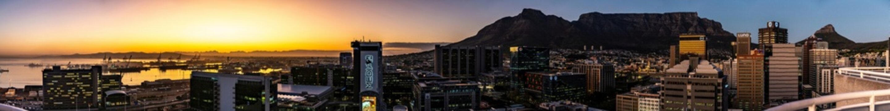 Cape Town, South Africa, at sunrise. View from a skyscraper