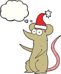 thought bubble cartoon mouse wearing christmas hat