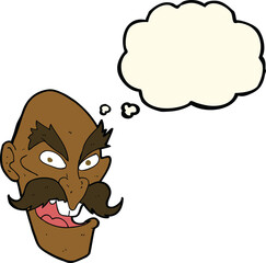 cartoon evil old man face with thought bubble