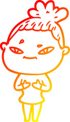 warm gradient line drawing cartoon woman