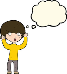 cartoon startled boy with thought bubble