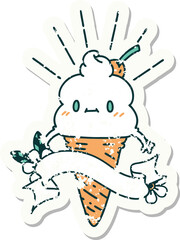 grunge sticker of tattoo style ice cream character