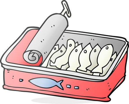 cartoon sardines in red tin, opened clip art preview