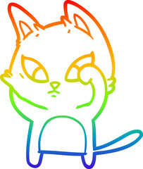rainbow gradient line drawing confused cartoon cat