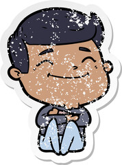 distressed sticker of a happy cartoon man