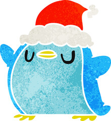 christmas retro cartoon of kawaii penguin