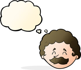cartoon man with mustache with thought bubble