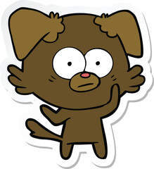 sticker of a nervous dog cartoon